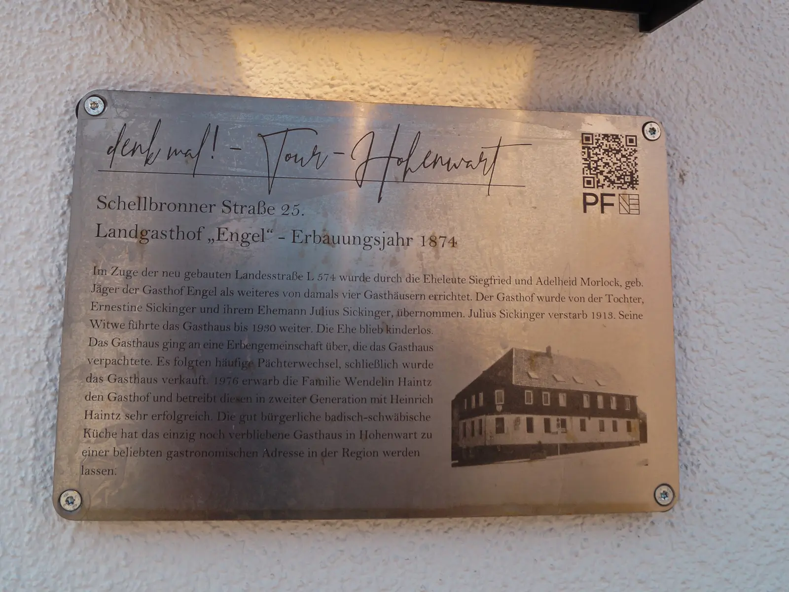 Historientafel am Landgasthof Engel in Hohenwart — erbaut 1874
